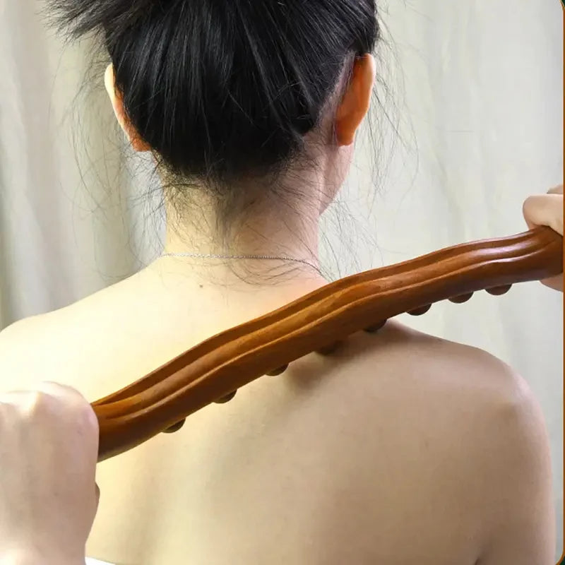 Bâton de massage en bois avec huit perles