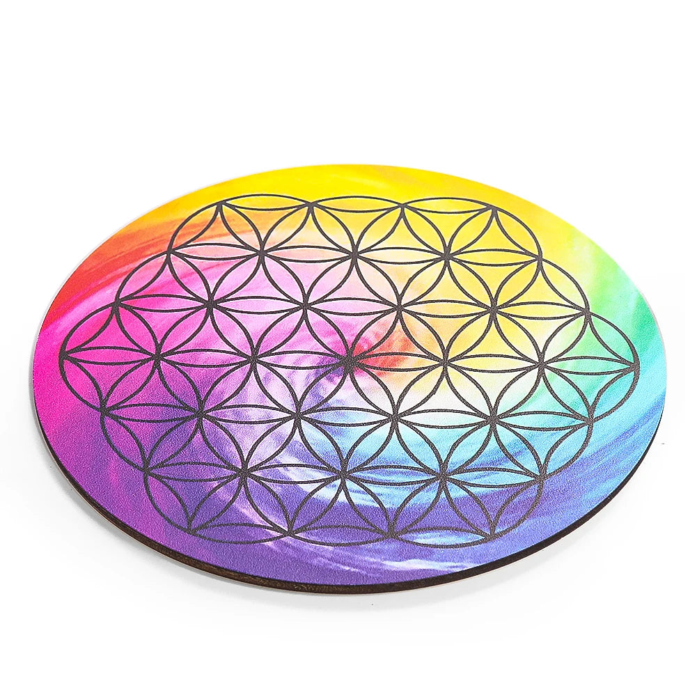 Plaque énergisante au design fleur de vie multicolore