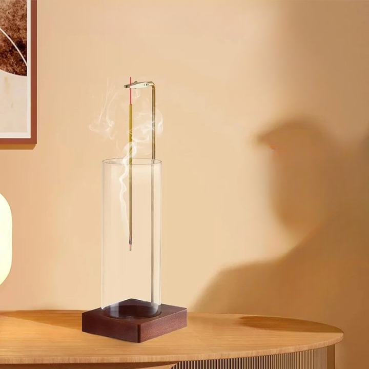 Porte encens en forme de tube avec support en bois