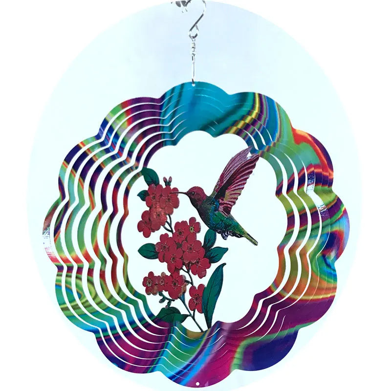 Carillon à vent multicolore avec oiseau sur fond bleu et blanc