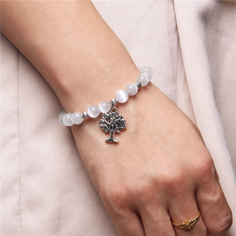 Bracelet arbre de vie en pierre naturelle blanche