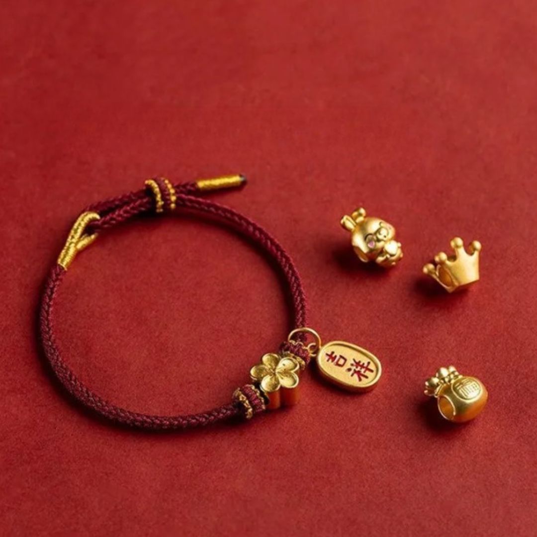 Bracelet rouge et doré en coton