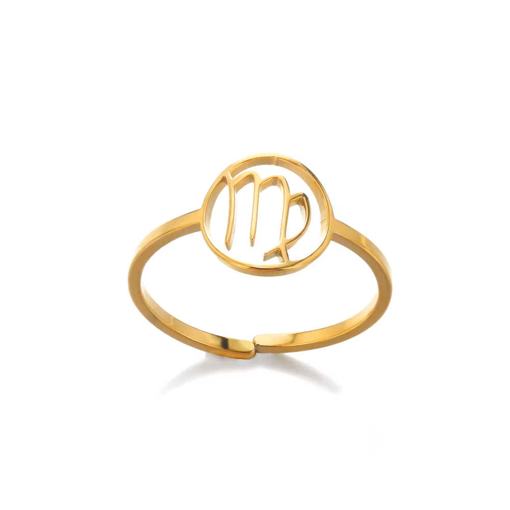 Bague Signe Astrologique Dorée en Acier Inoxydable