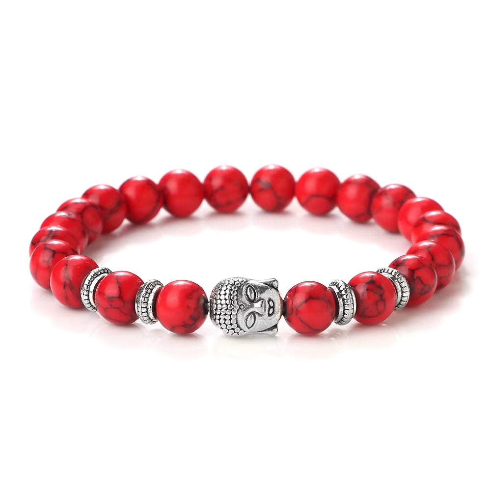 Bracelet Bouddha Howlite Rouge sur fond blanc