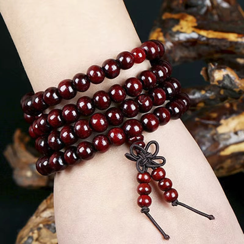 Bracelet Mala Rouge en Bois de Santal