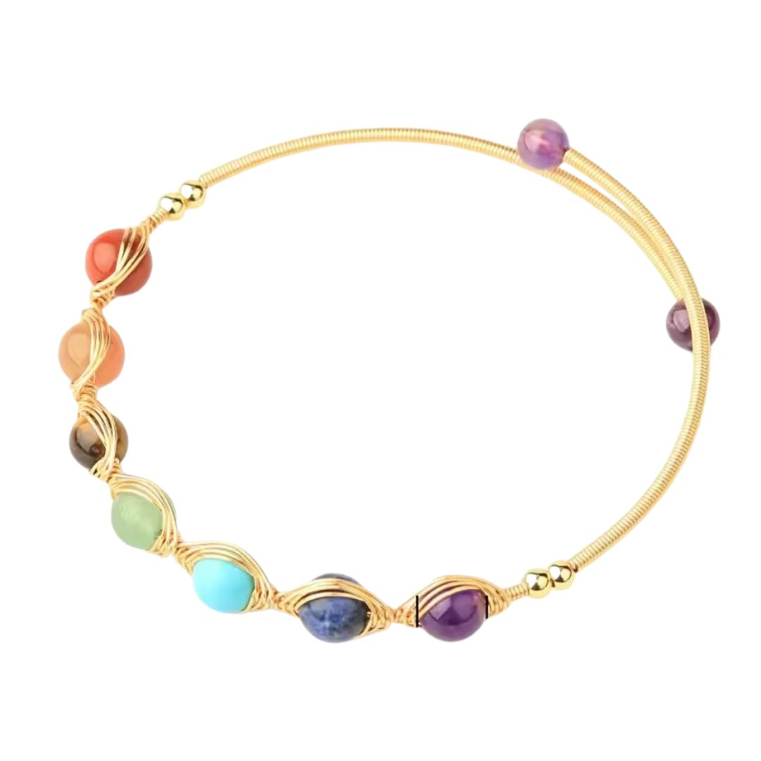 Bracelets 7 Chakras Fin avec Pierres Naturelles Rondes sur fond blanc