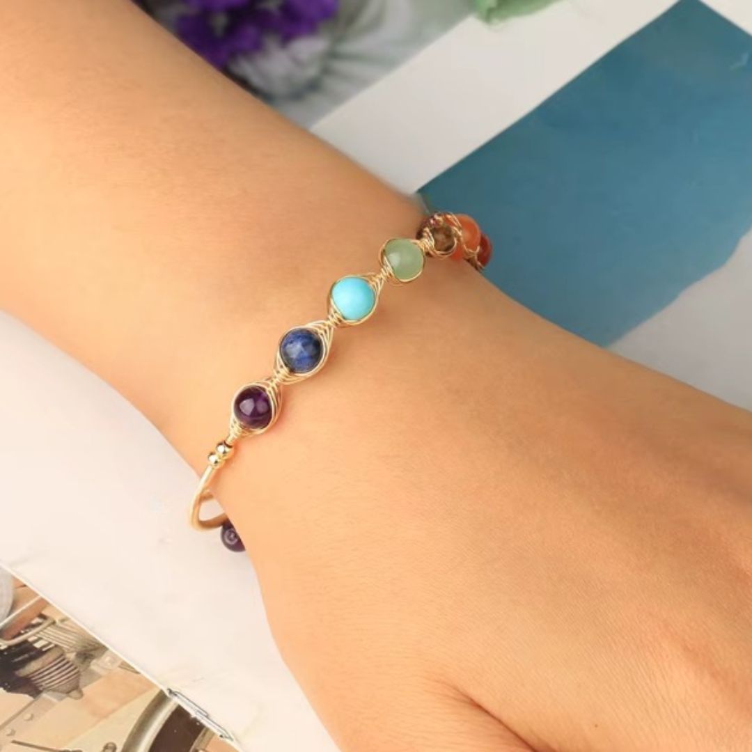 Bracelets 7 Chakras Fin avec Pierres Naturelles Rondes