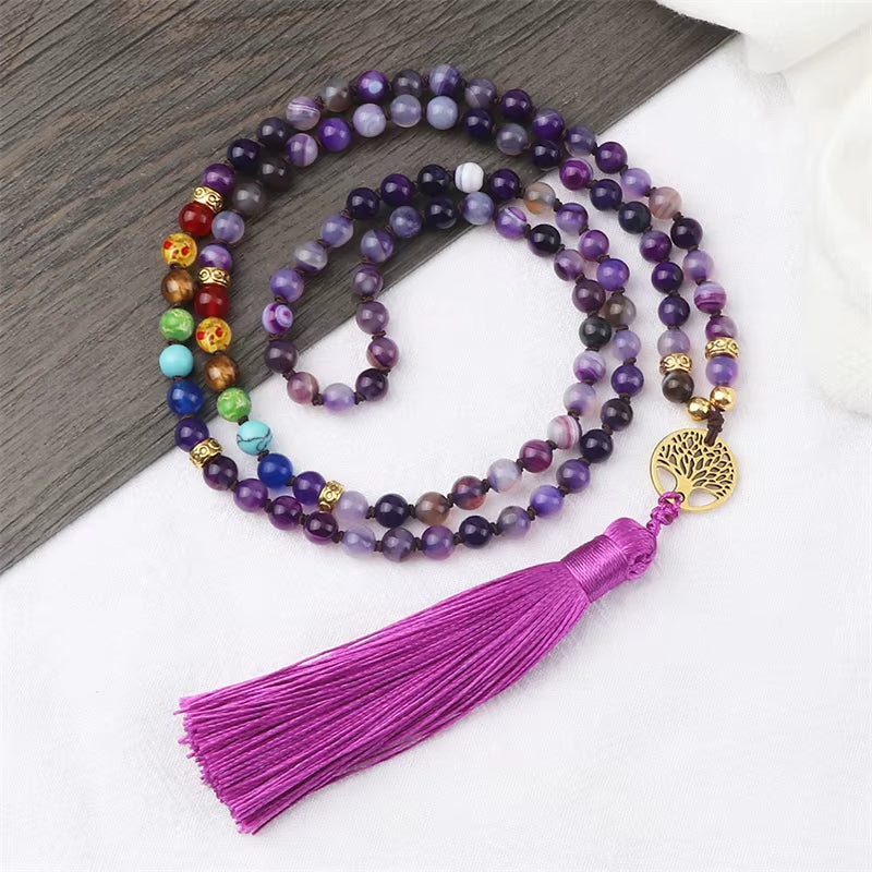 Collier 7 Chakras et Mala en Agate