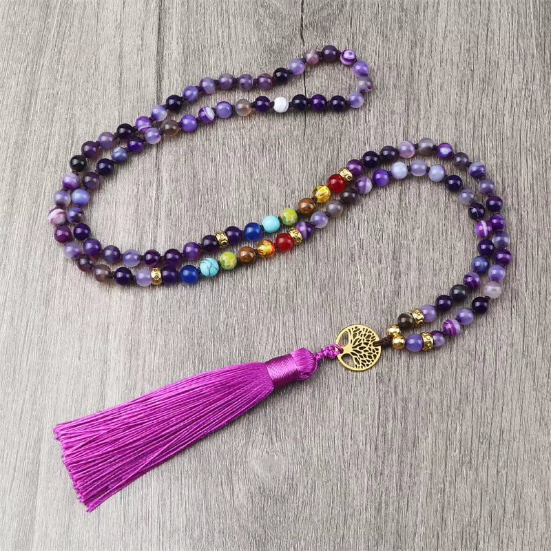 Collier 7 Chakras et Mala en Agate