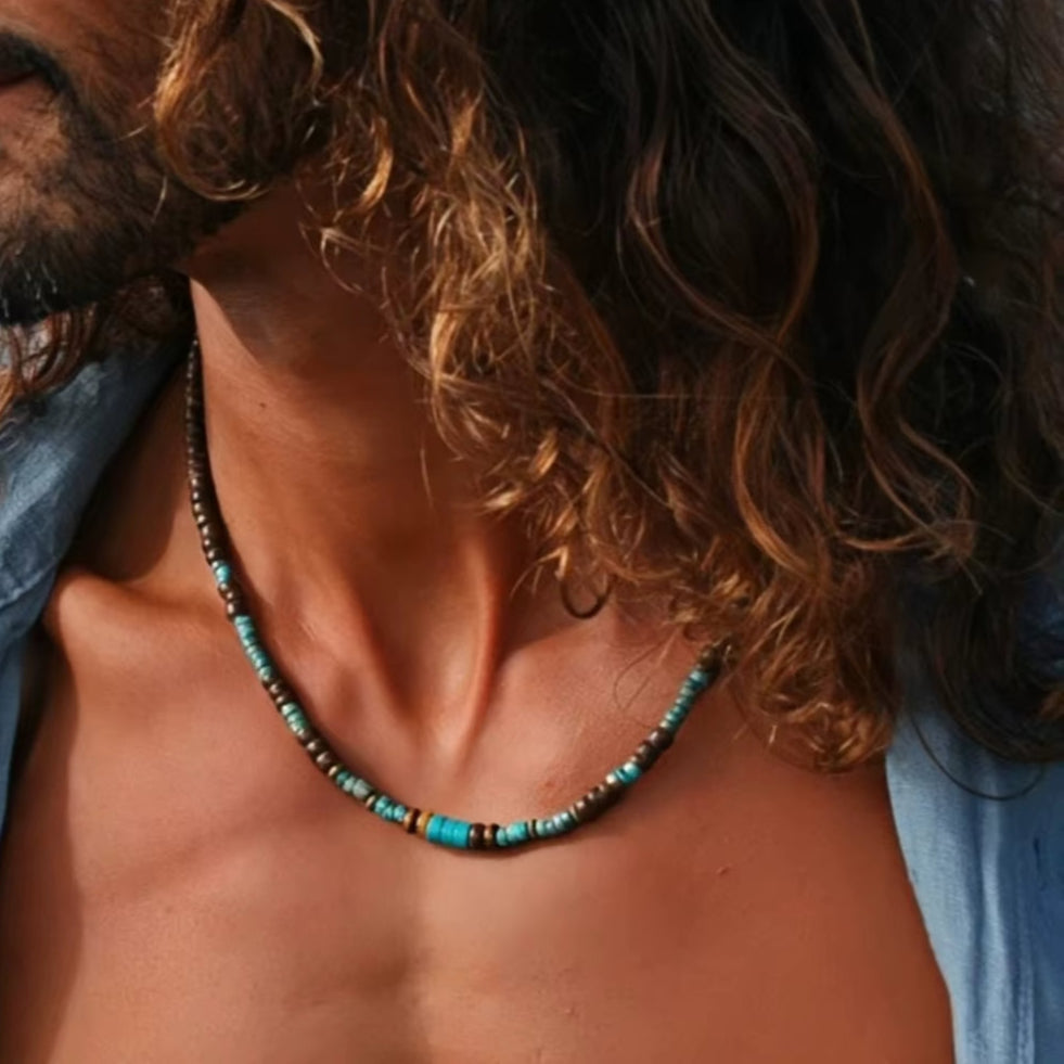 Collier pour Homme - Bois et Pierre Naturelle