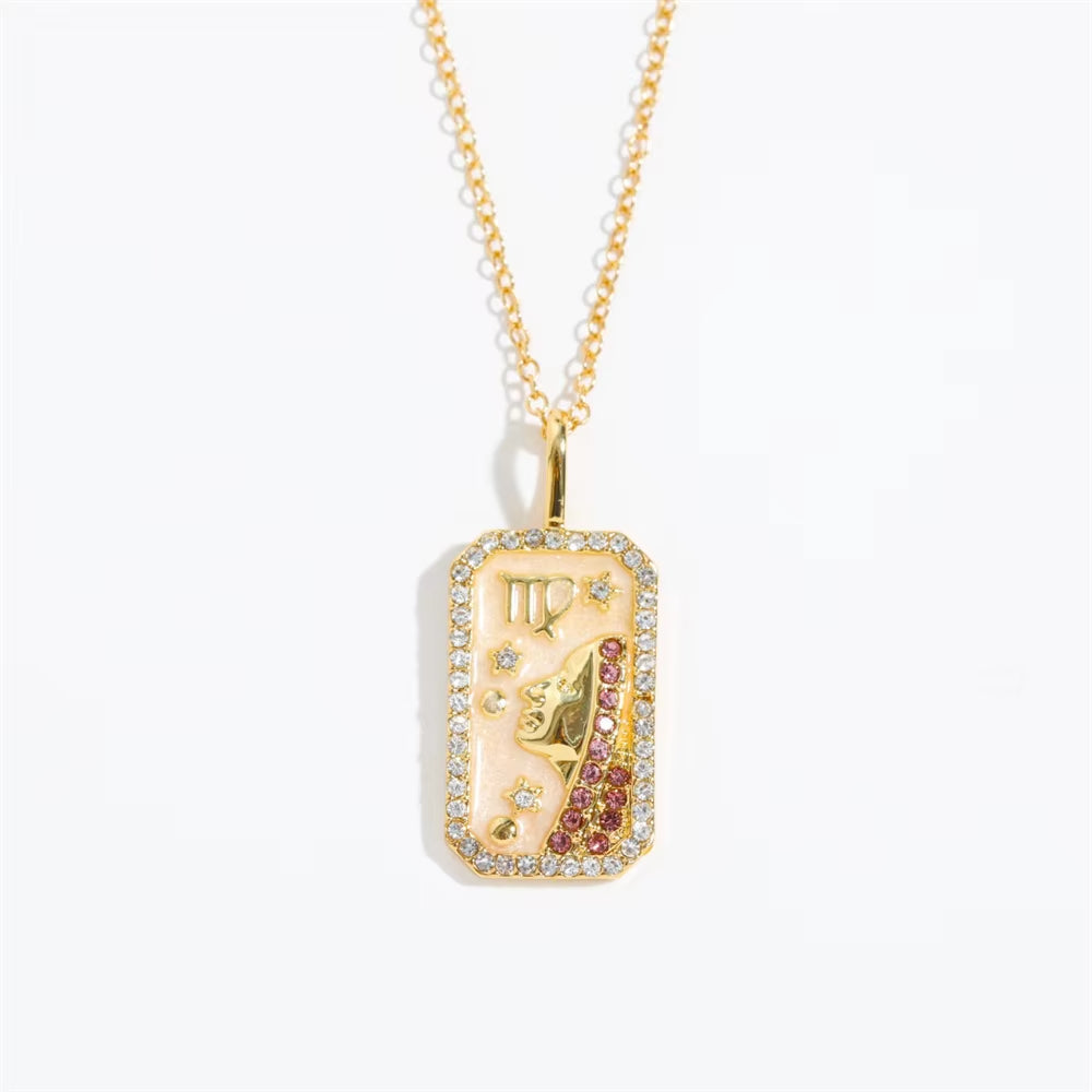 Collier Signe Astrologique - Moderne à Strass sur fond blanc