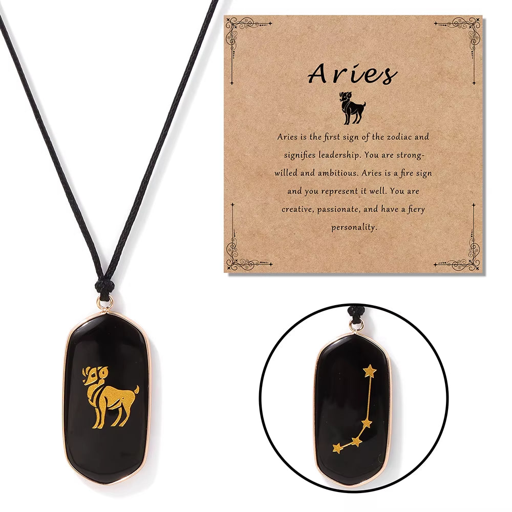 Collier Signe Astrologique en Pierre d’Obsidienne