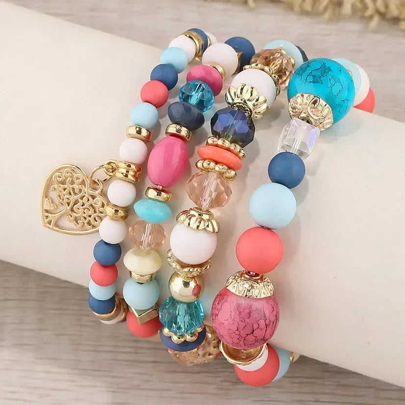 Ensemble de 4 Bracelets Arbre de Vie Multicolores avec Perles