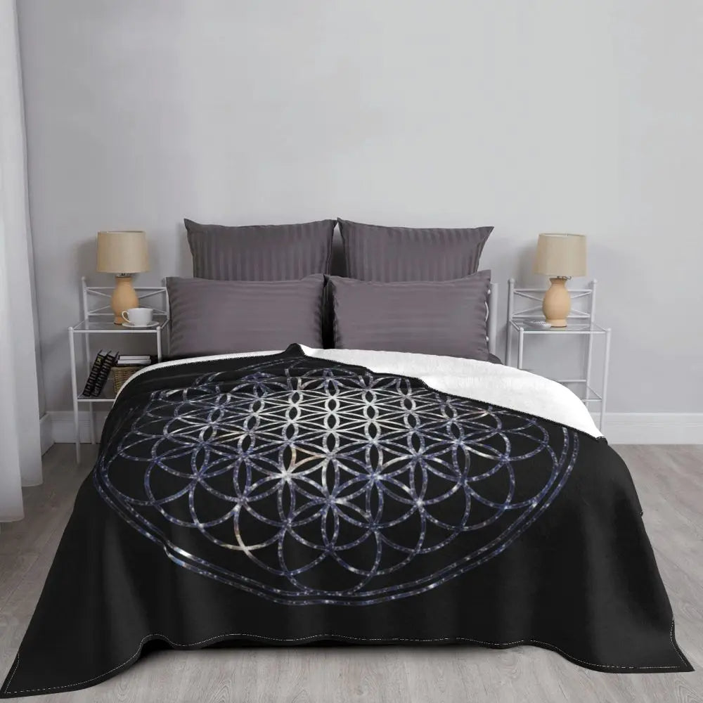 Plaid noir avec mandalas