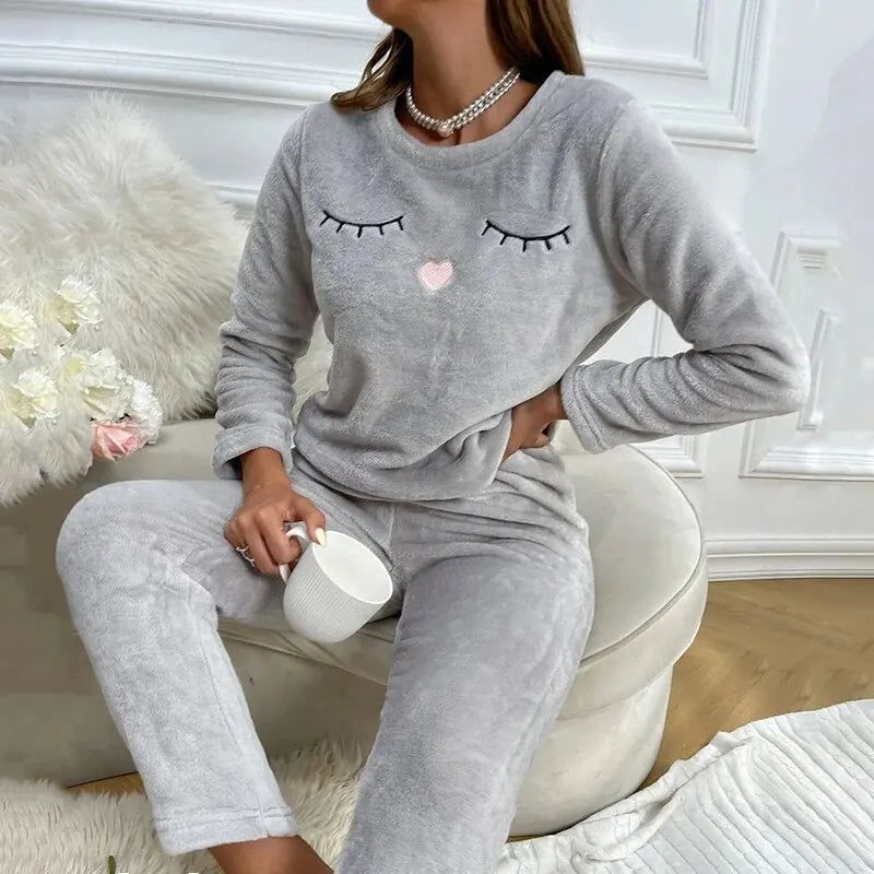 Pyjama polaire deux pièces mignon et épais pour femme