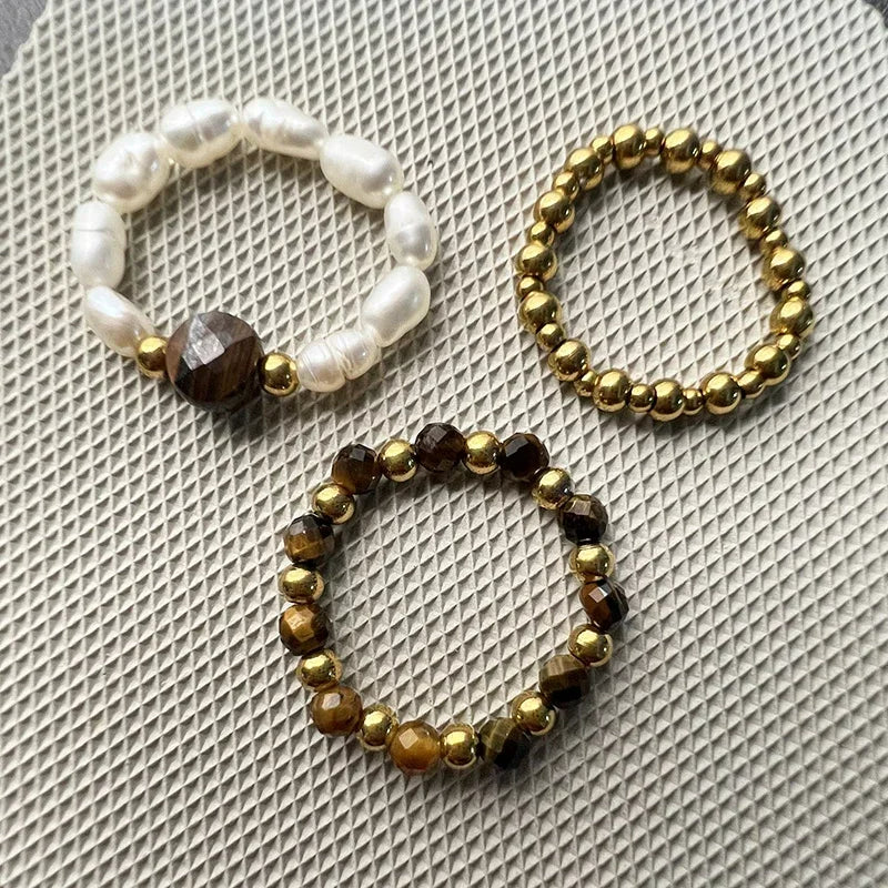 Trio de Bagues en perles d’Œil de Tigre