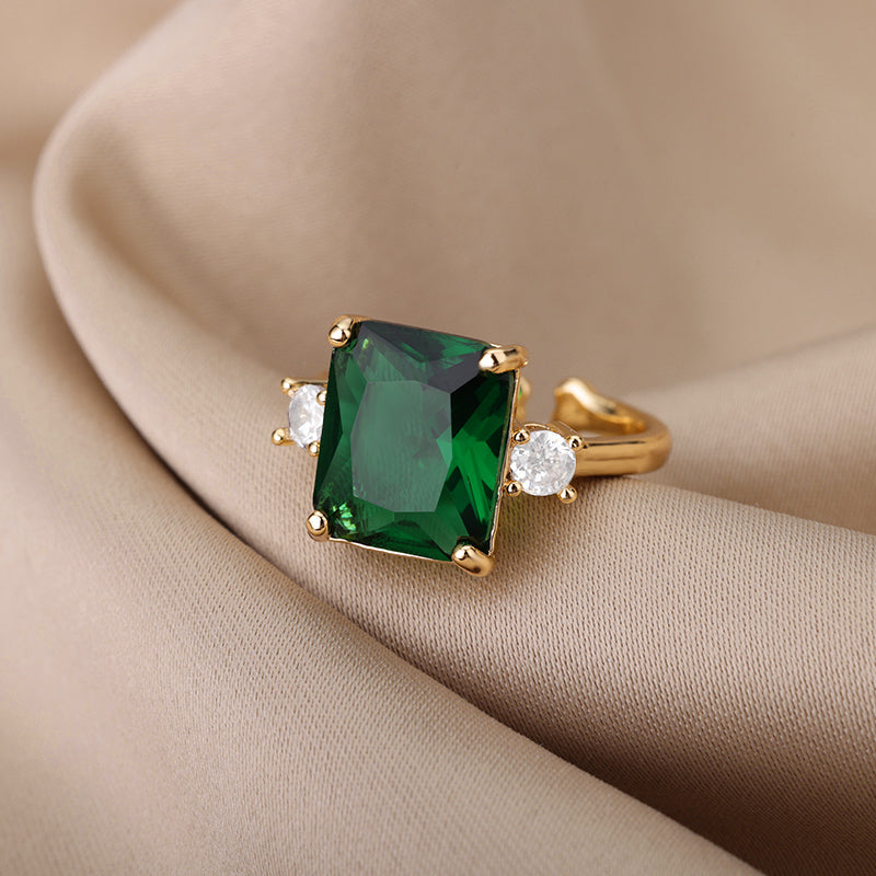 Bague Fantaisie Style Tibétain – Pierre Zircon/strass Verte – Alliage – Neuf Sans Emballage