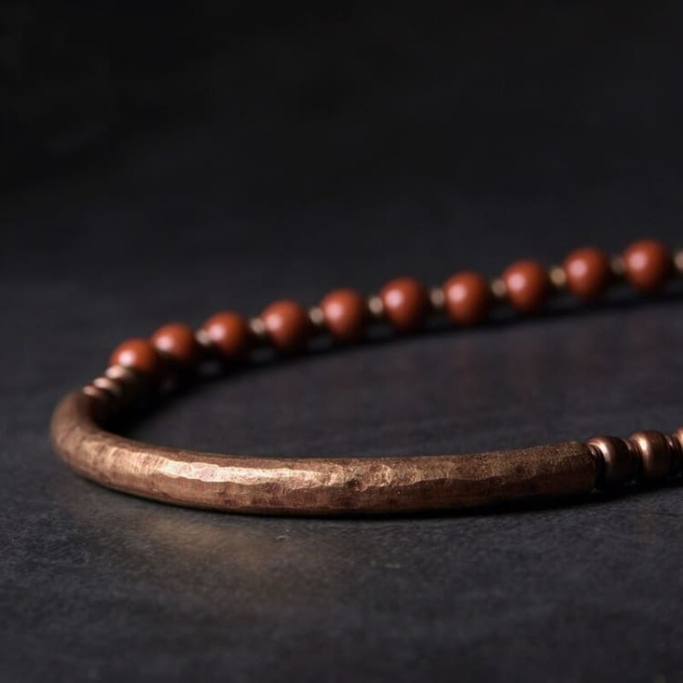 Bracelet « Ancrage » en Cuivre et Jaspe Rouge ou Jade Vert - Bracelet