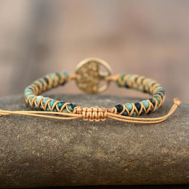 Bracelet en jaspe africain avec symbole arbre de vie - Bracelet