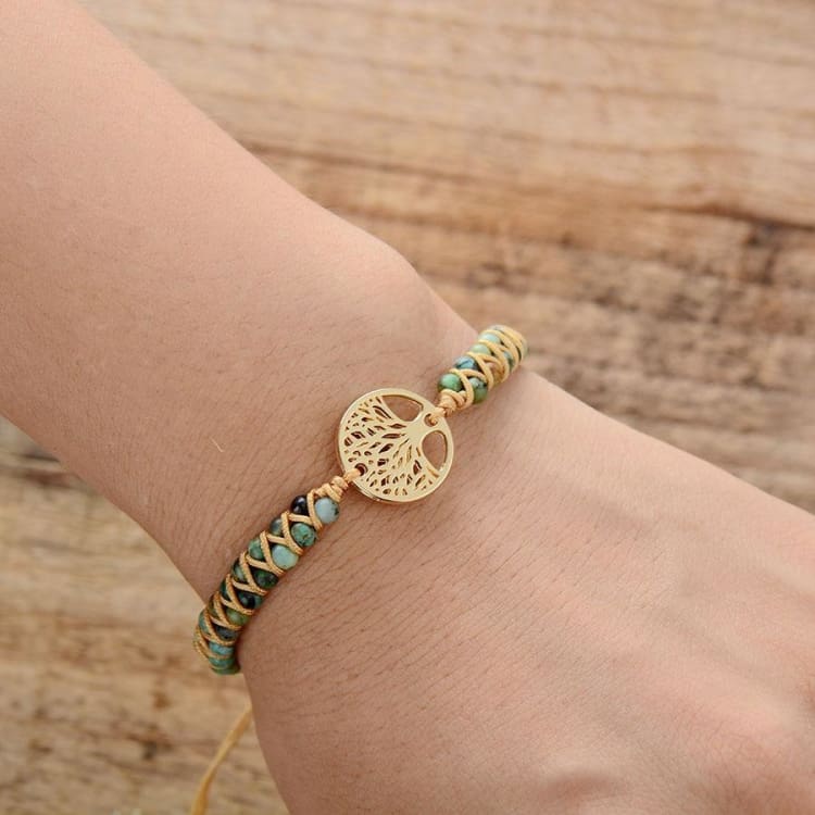 Bracelet en jaspe africain avec symbole arbre de vie - Bracelet