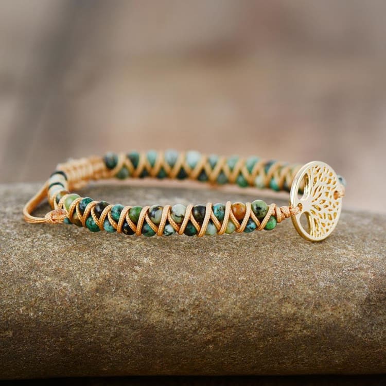Bracelet en jaspe africain avec symbole arbre de vie - Bracelet