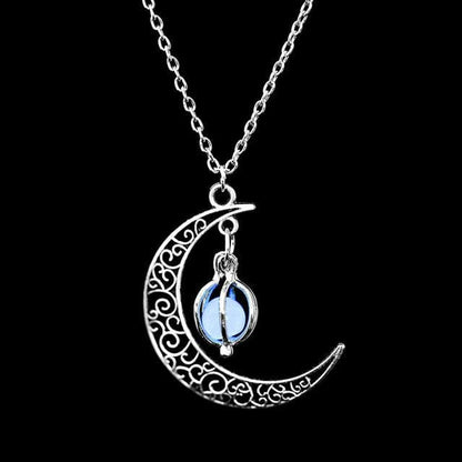 Collier du Croissant de Lune Illuminé - Ovale Bleue - collier
