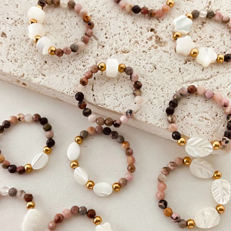 Trio de Bagues en Quartz Rose et Rhodochrosite
