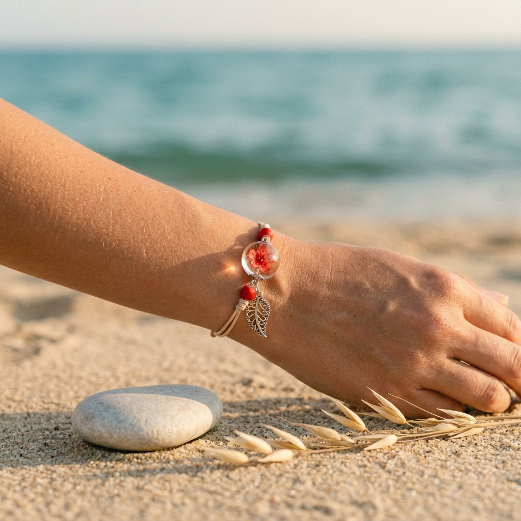 Bracelet Fleur Éternelle Pavot Rouge, Éclat d'Été