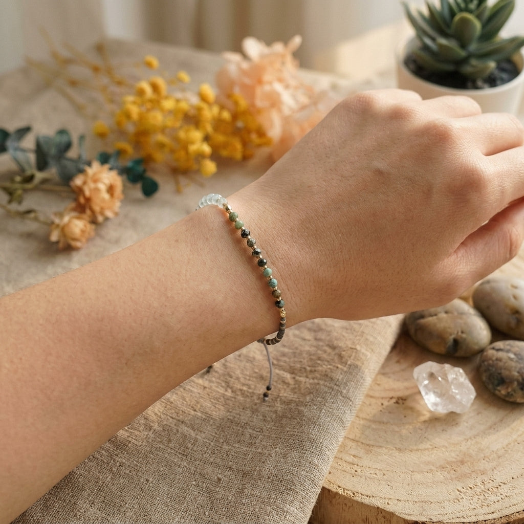 Bracelet fin Jaspe et Cristal de roche, Ancrage et Clarté
