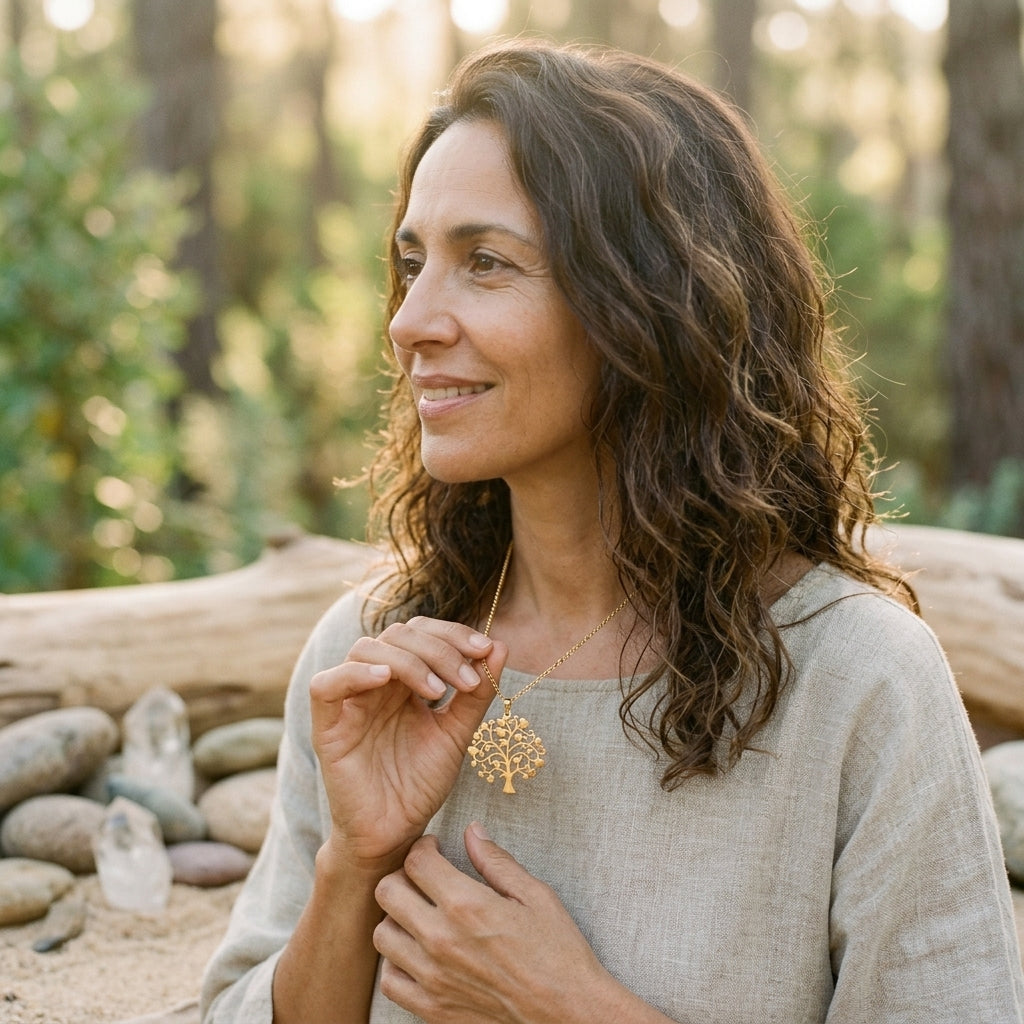 Collier Arbre de Vie doré, symbole d'Ancrage et de Lien