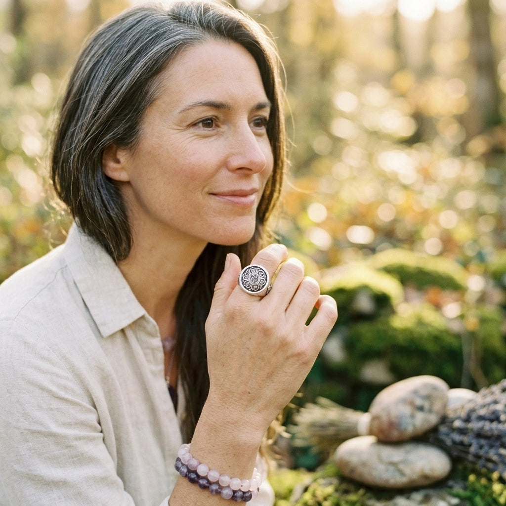Anneau Tibétain 6 Mantras Om Mani Padme Hum, Compassion