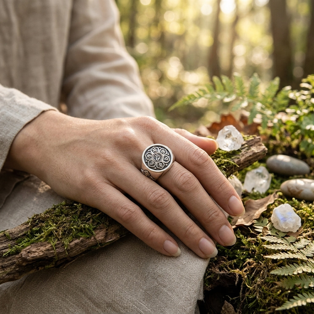 Anneau Tibétain 6 Mantras Om Mani Padme Hum, Compassion