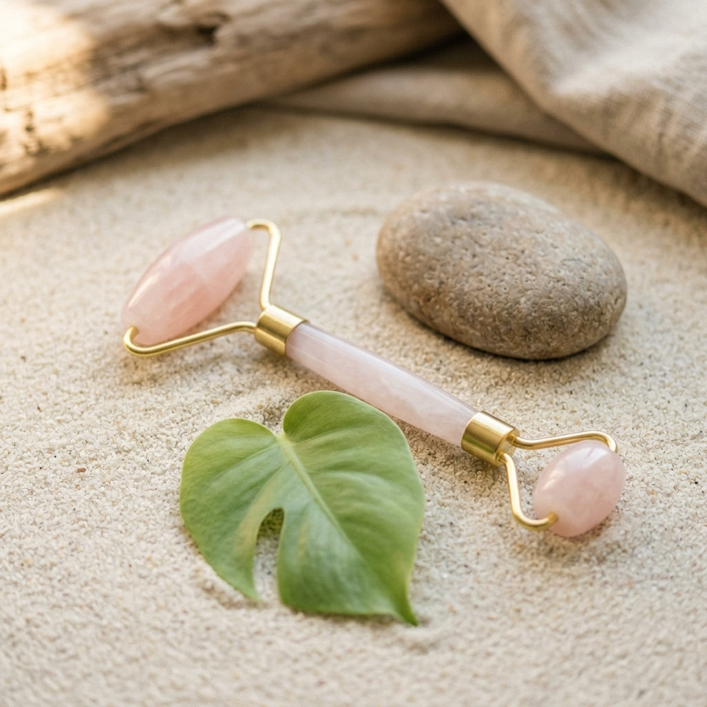 Roller de massage facial en Quartz Rose, Éclat et Douceur