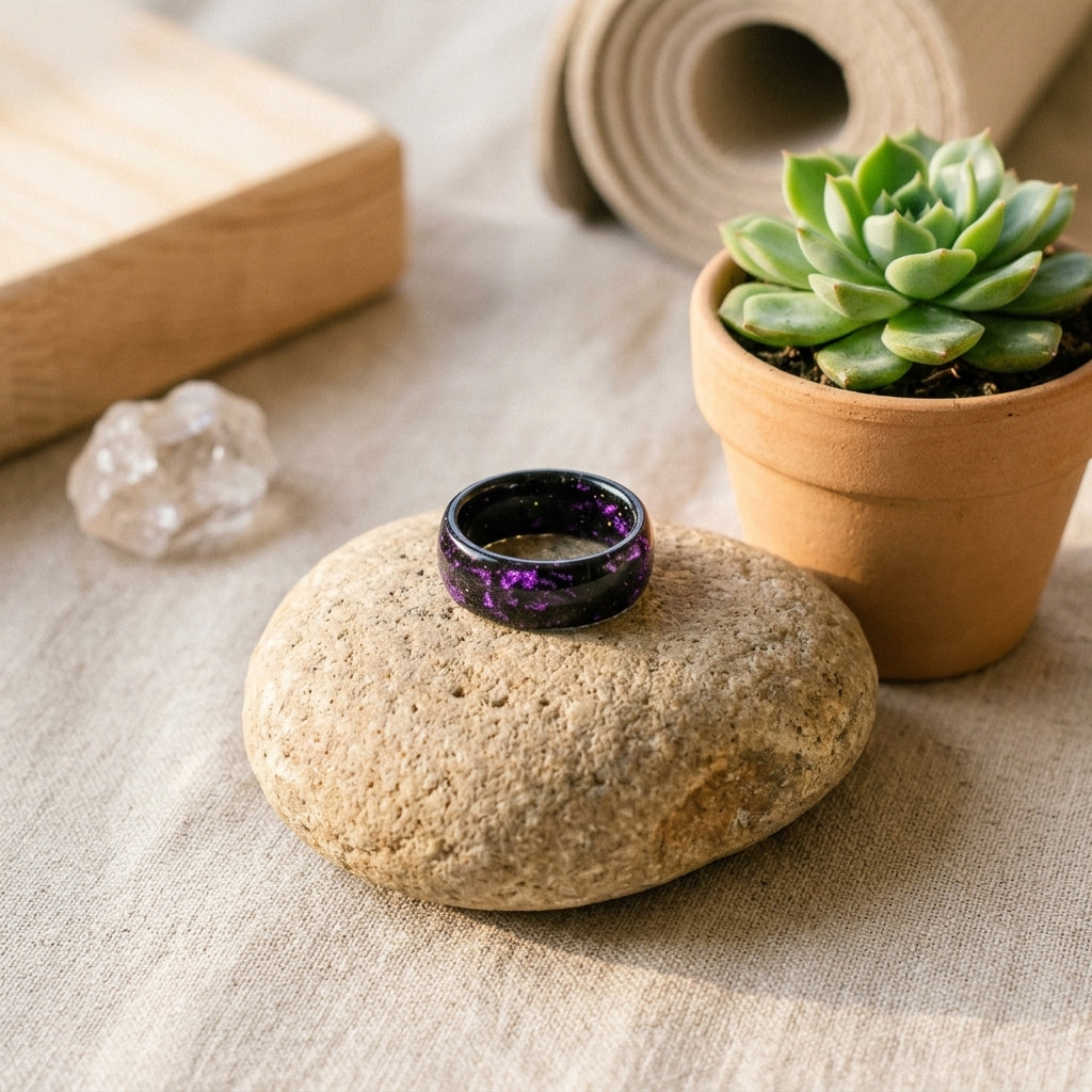 Bague Arc-en-ciel Violet en résine, Éclat et Élégance