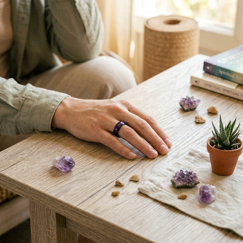 Bague Arc-en-ciel Violet en résine, Éclat et Élégance