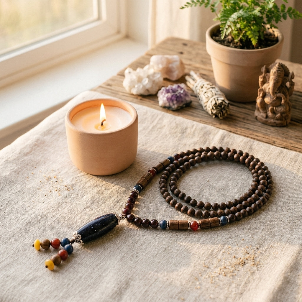 Collier vintage Lapis Lazuli et Santal, Ancrage et Sérénité