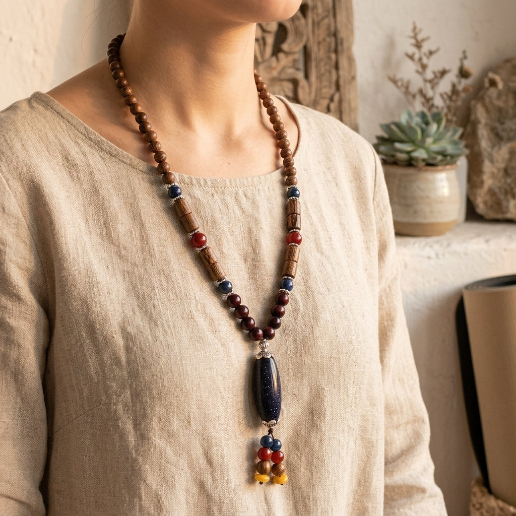 Collier vintage Lapis Lazuli et Santal, Ancrage et Sérénité