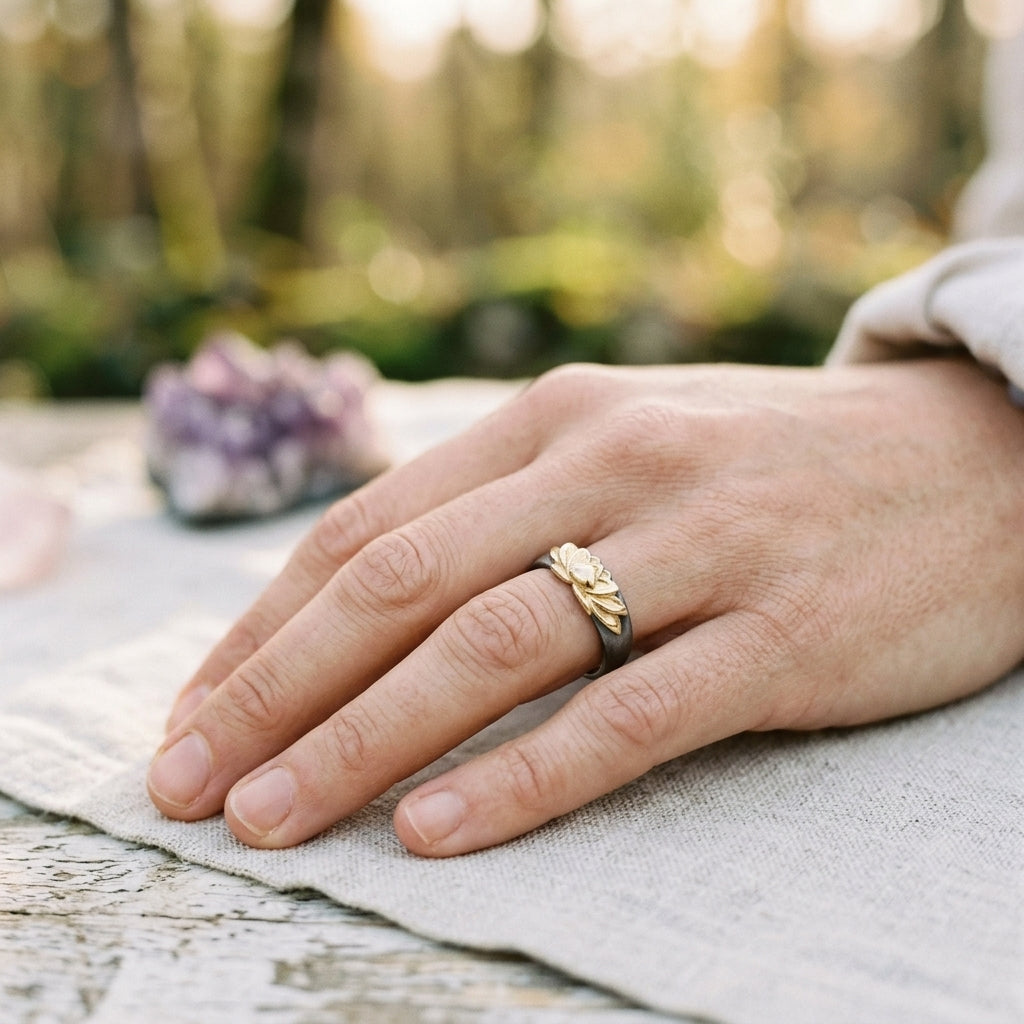 Bague fine Fleur de Lotus dorée, Pureté et Sérénité