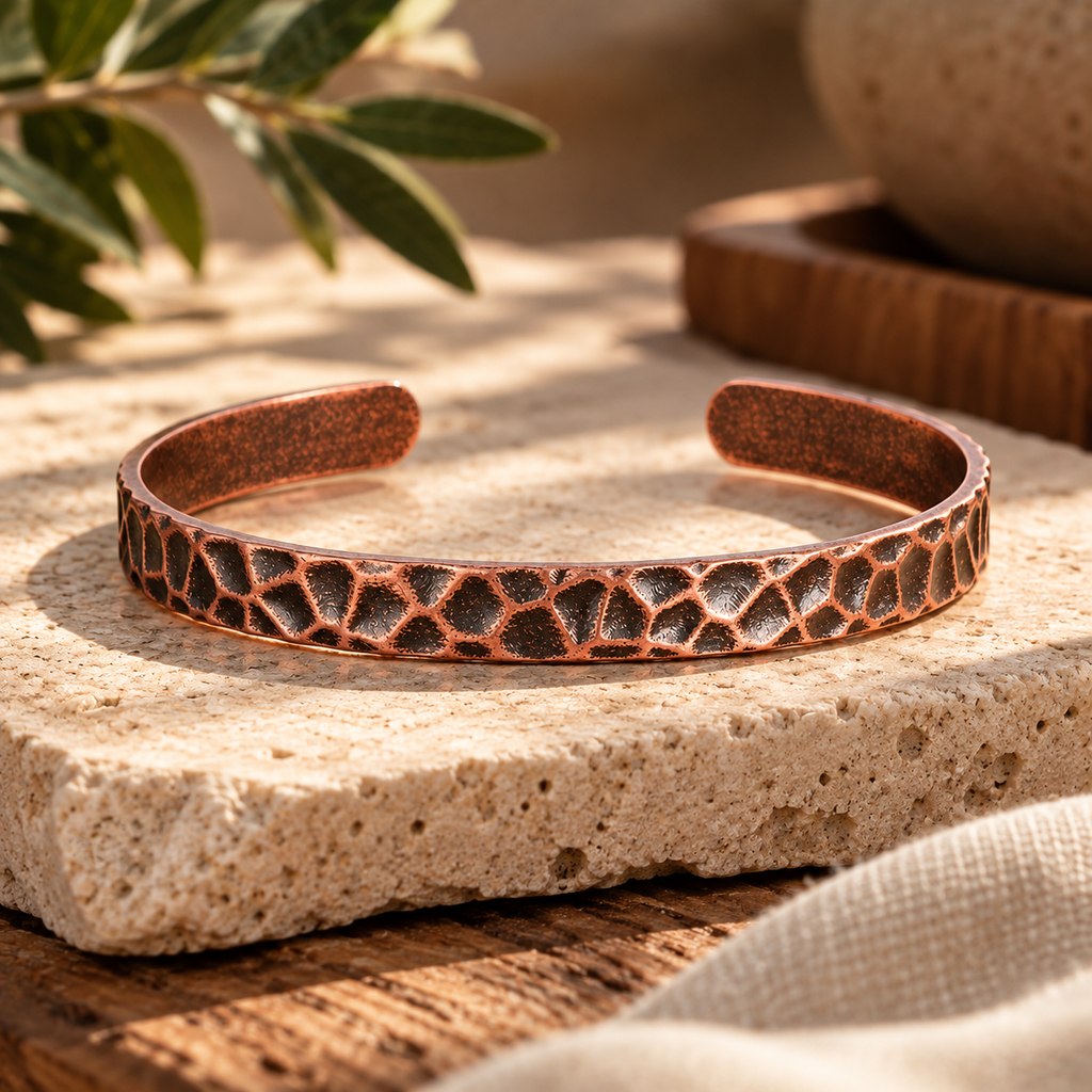 Bracelet Jonc Cuivre Pur Facetté, Force et Protection