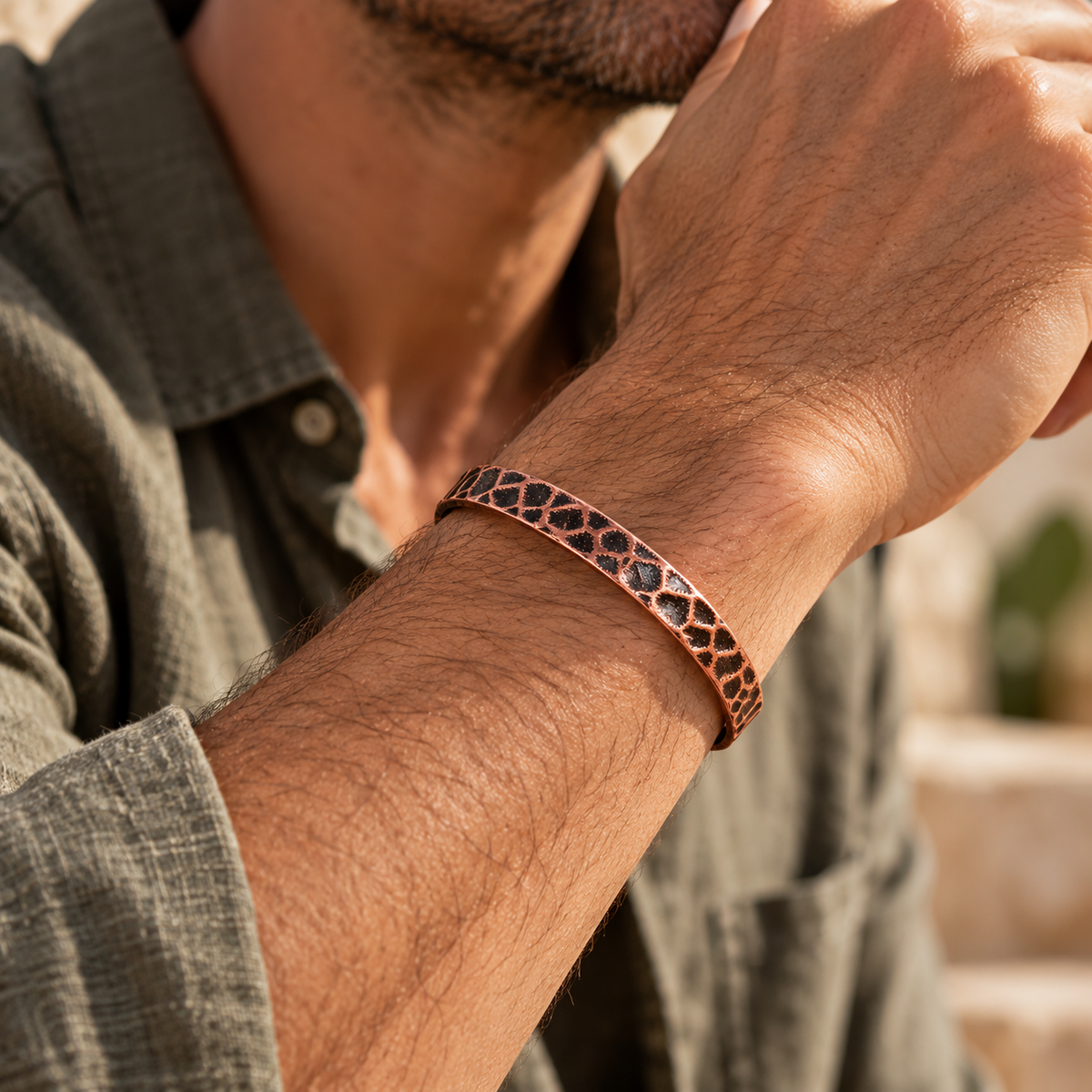 Bracelet Jonc Cuivre Pur Facetté, Force et Protection