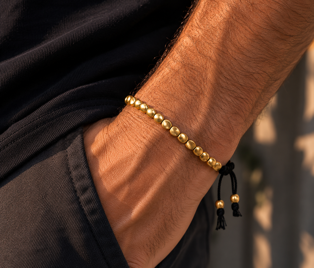 Bracelet tibétain perles de cuivre et Cordon Noir