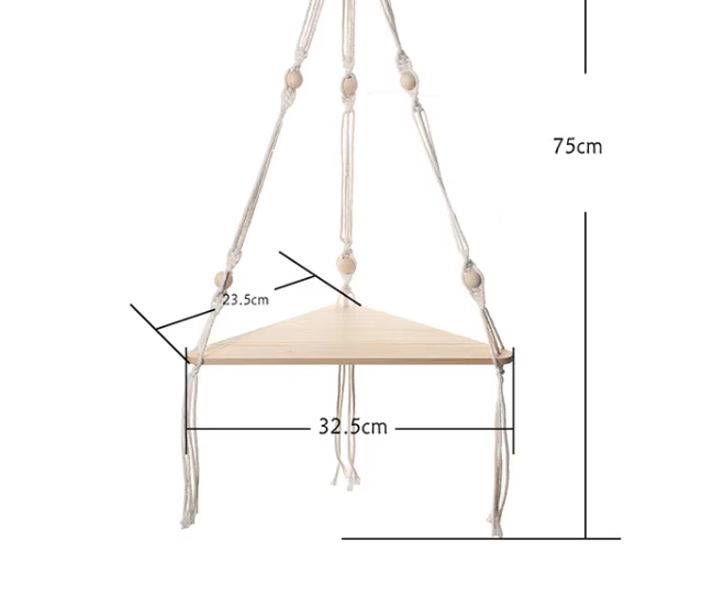 Etagère murale Zen en bois et macramé - Double triangle