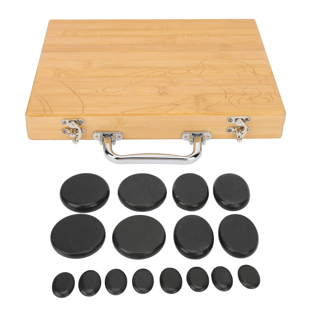 Coffret bien-être de seize pierres chaudes en basalte