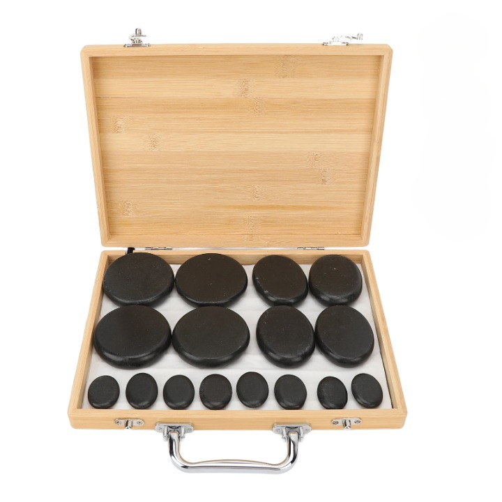 Coffret bien-être de seize pierres chaudes en basalte