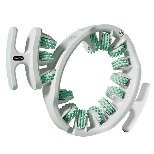 Dispositif de massage circulaire avec quatorze rouleaux sur fond blanc