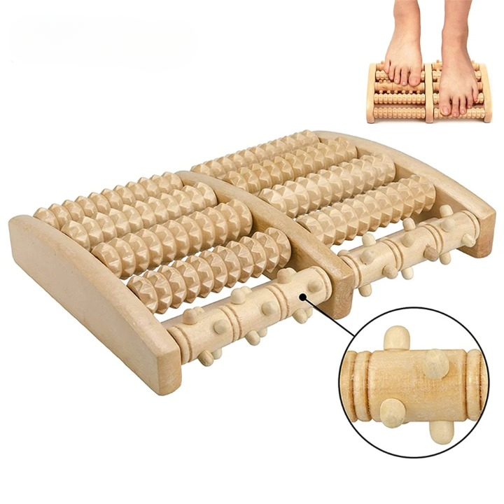 Double rouleau de massage pour pieds en bois