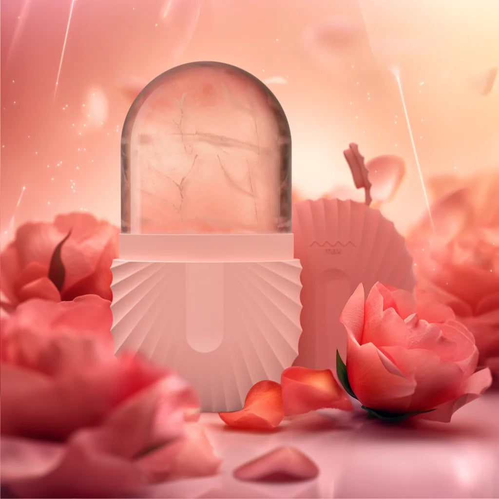 Rouleau à glace rose et transparent pour massage du visage