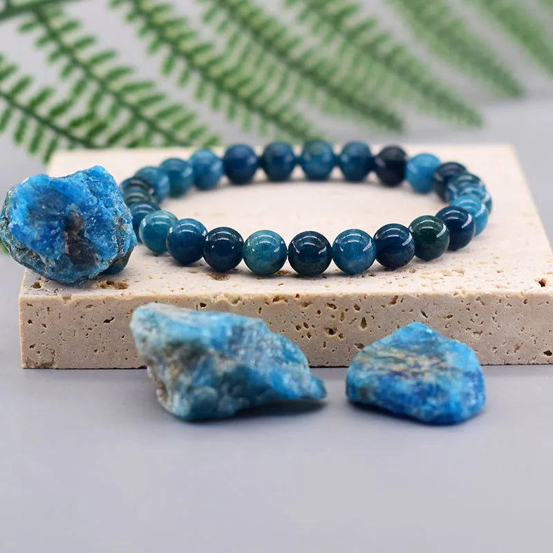 Bracelet en perles d'apatite bleue