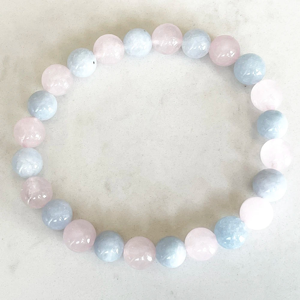 Bracelet en perles de béryl et quartz rose