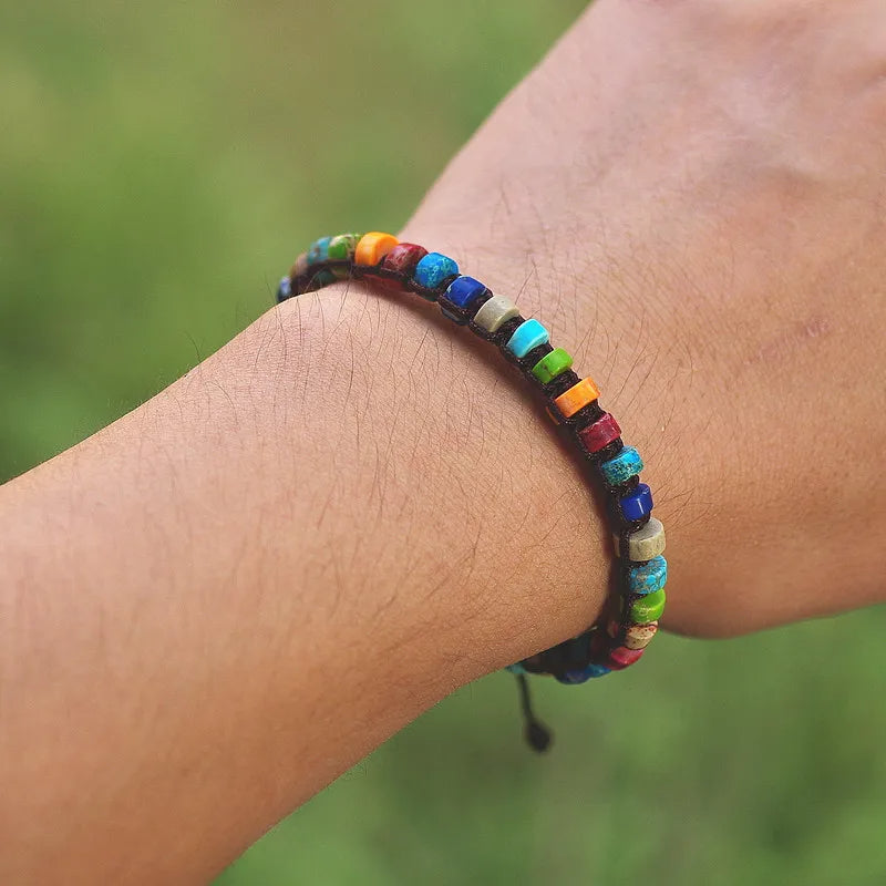 Bracelet sept chakras avec pierres naturelles de style bohème